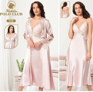 Women's Pink Satin Nightgown Set